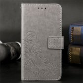 Lucky Clover geperst bloemenpatroon lederen tas voor Huawei Honor 9X, met houder en kaartsleuven & portemonnee en handriem (grijs)