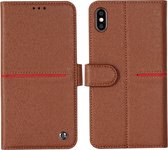 GEBEI Top-grain lederen horizontale flip beschermhoes met houder & kaartsleuven & portemonnee & fotolijst (bruin) voor iPhone XS / X GEBEI