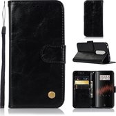 Voor OnePlus 7 Retro koperen gesp Crazy Horse Horizontale Flip PU lederen tas met houder & kaartsleuven & portemonnee & lanyard (zwart)
