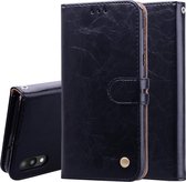 Zakelijke stijl olie wax textuur horizontale flip lederen case voor Galaxy M10, met houder & kaartsleuven & portemonnee (zwart)