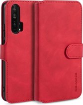 DG.MING Retro Oil Side Horizontal Flip Case met houder & kaartsleuven & portemonnee voor Huawei Honor 20 Pro (rood)