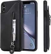 Voor iPhone XS Max Effen kleur Dubbele gesp Rits Schokbestendige beschermhoes (zwart)