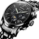 JIN SHI DUN 8750 herenmode waterdicht lichtgevend mechanisch horloge (zwart)