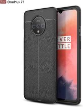 Voor Oneplus 7T Litchi Texture TPU schokbestendige hoes (zwart)