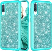 Glitter poeder contrast huid schokbestendig siliconen + pc beschermhoes voor Galaxy A50 (groen)