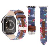 Denim bloemenpatroon lederen horlogeband voor Apple Watch Series 3 & 2 & 1 38 mm (donkerblauw)