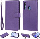 Voor Huawei Honor 10i Effen kleur Horizontaal Flip beschermhoes met houder & kaartsleuven & portemonnee & fotolijst & lanyard (paars)