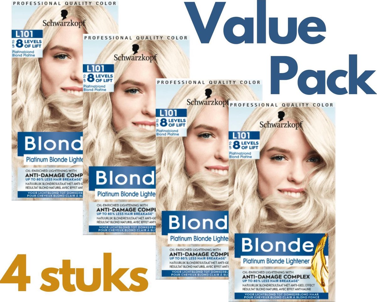 Schwarzkopf Blonde L101 - Éclaircissant Blond Platinum - Pack Value - 4 pcs  | bol.com