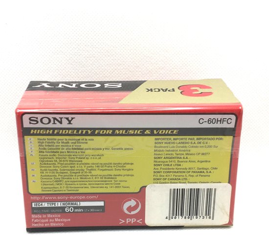 SONY HF 60 position normal Cassettebandjes 3 Pack - Uiterst geschikt voor alle opnamedoeleinden / Sealed Blanco Cassettebandje / Cassettedeck / Walkman.