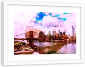 Foto in frame , Brug in New York in roze ,120x80cm , Multikleur , wanddecoratie