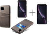 Card Case voor Apple iPhone 12 Pro Max | PU Leren Back Cover | Luxe Telefoonhoesje | Pasjeshouder | Grijs + 1x screenprotector