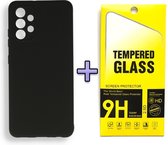 HB Hoesje Geschikt voor Samsung Galaxy A32 4G Zwart & Glazen Screenprotector - Siliconen Back Cover