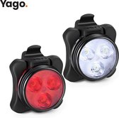 YAGO Fietslamp | Verlichting | Wandellamp | LED | Voor & Achter | Set van 2 | IP45 | Bevestiging | Clip | Wit & Rood | 4 modes | USB Oplaadbaar | Met bevestiging