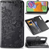 Telefoonhoesje voor Samsung Galaxy A21s | Hoogwaardig PU Leren Bookcase | Lederen Wallet Case | Pasjeshouder | Portemonnee | Mandala Patroon | Zwart