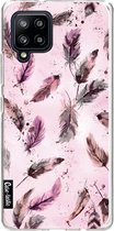 Casetastic Samsung Galaxy A42 (2020) 5G Hoesje - Softcover Hoesje met Design - Feathers Pink Print