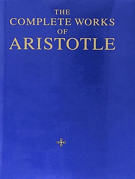 De complete werken van Aristoteles, blauwe kaft met gouden letters.