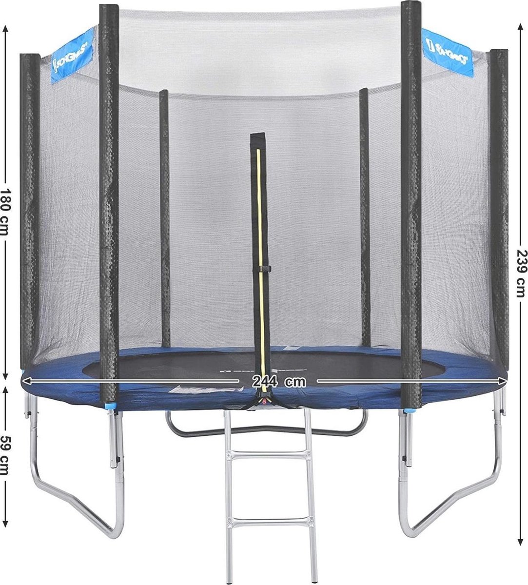 Trampoline outdoor tuintrampoline met veiligheidsnet en ladder Blauw TÜV/GS 