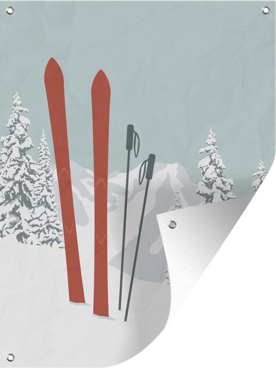 Tuin decoratie ski's en skistokken die in de grond zijn gedrukt - 30x40
