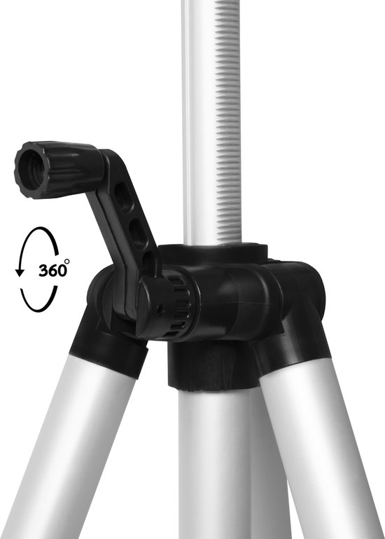 Detail van de kop van het statief met een handmatig 360° draai-indicator.