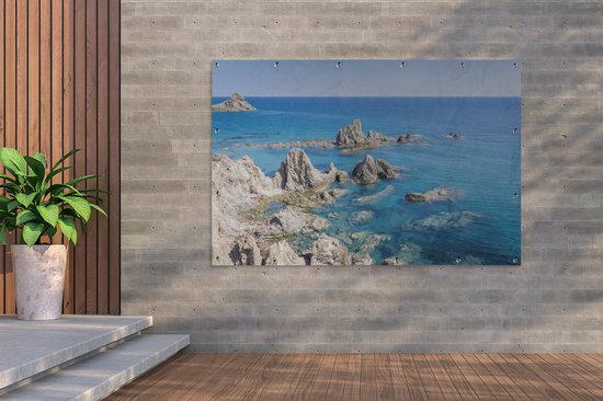 Affiche de jardin La côte rocheuse le long d'Arrecife près de Lanzarote 180x120 cm - Toile de jardin / Toile d'extérieur / Peintures d'extérieur (décoration de jardin) XXL / Groot format!