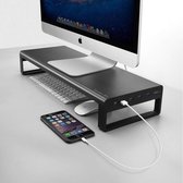 Aluminium monitorstandaard en bureau organiser - 4x USB 3.0 - Zwart / Grijs