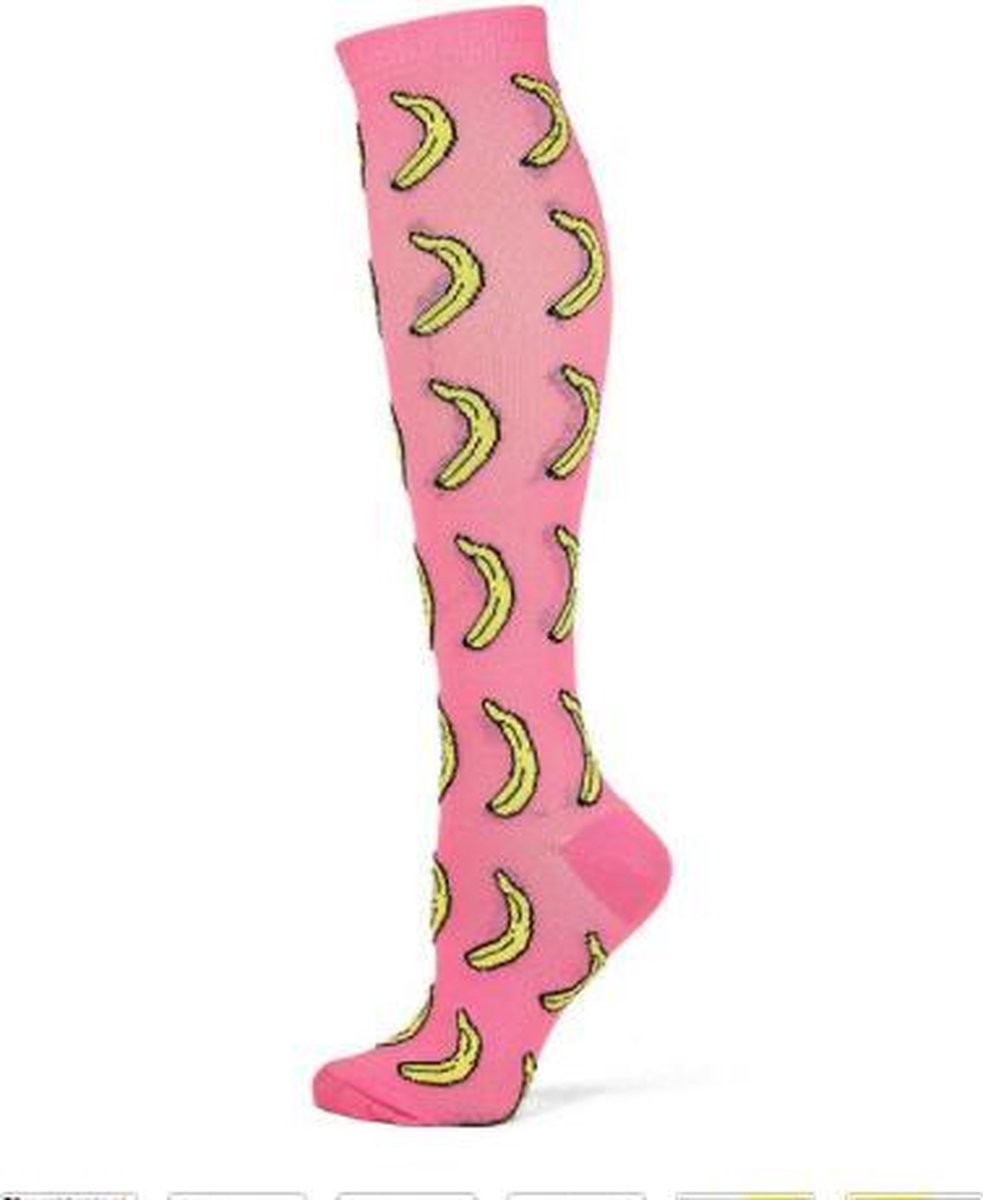 Compressiesokken / compressiekousen - compressie kousen - sokken - sport sokken - Maat S / M - roze - print banaan