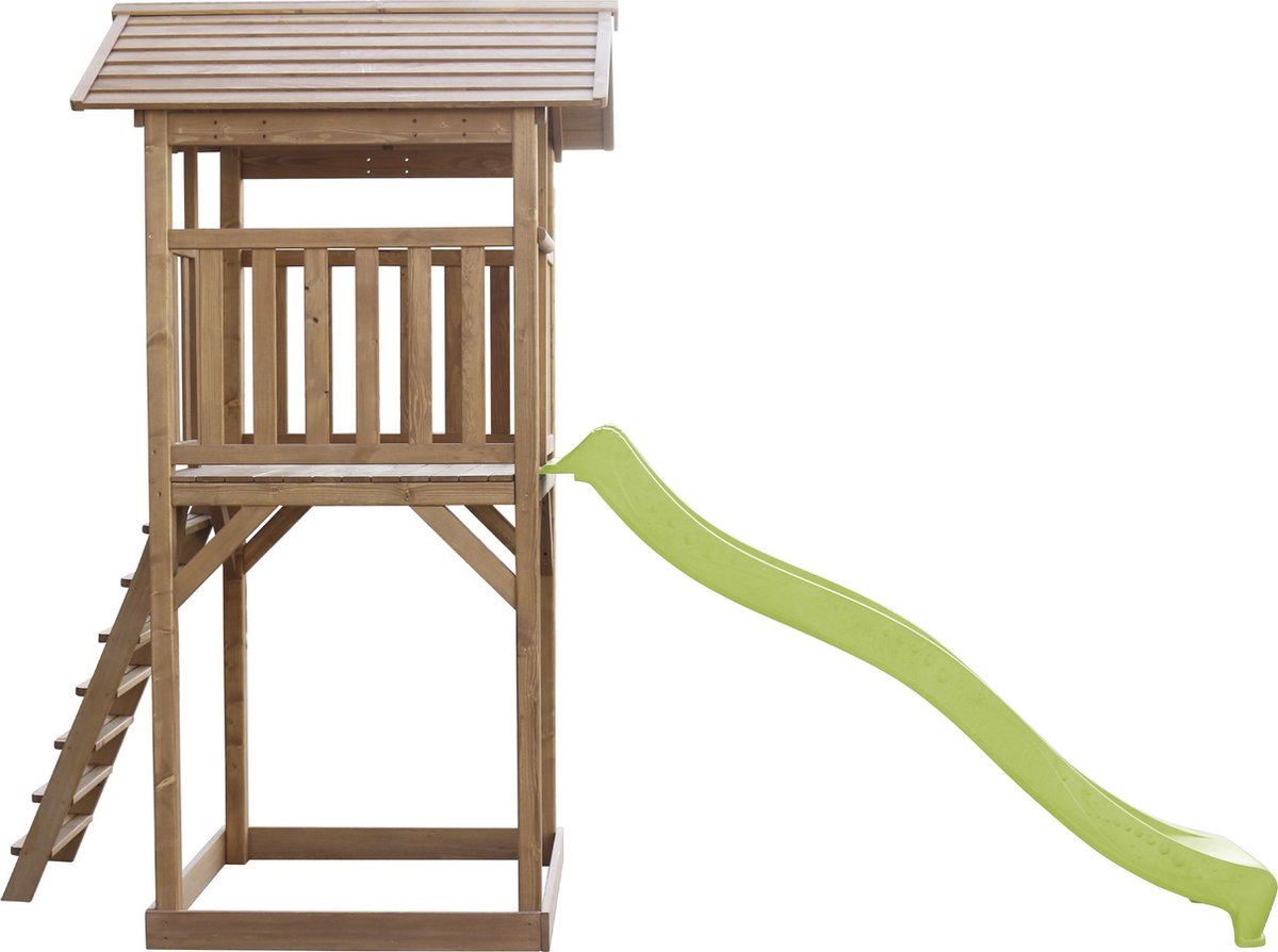 AXI Beach Tower Speeltoestel in Bruin - Speeltoren met Zandbak en Limoen Groene Glijbaan - FSC hout - Speelhuis op palen voor de tuin — afbeelding 13