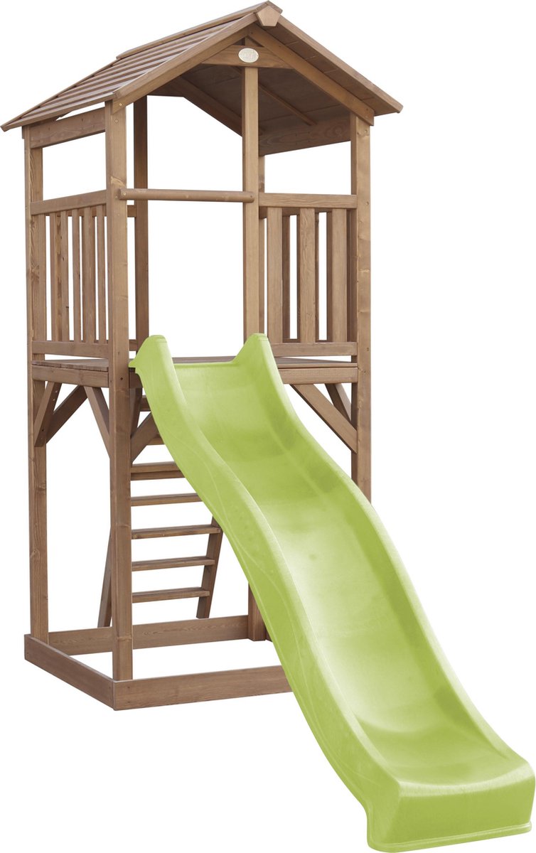 AXI Beach Tower Speeltoestel in Bruin - Speeltoren met Zandbak en Limoen Groene Glijbaan - FSC hout - Speelhuis op palen voor de tuin — afbeelding 2