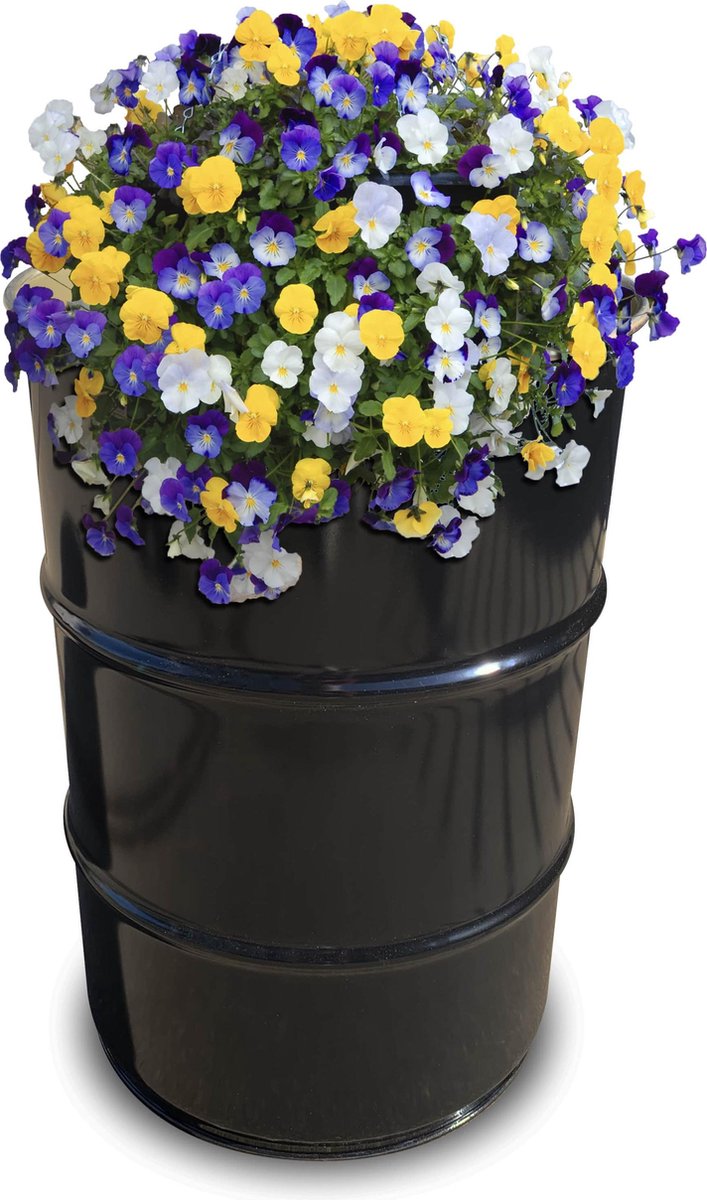 Barrelkings - Staande Plantenbak - Zwart Metaal Olievat - Ø40x58 cm - 60L - Industrieel Design - Voor Binnen & Buiten