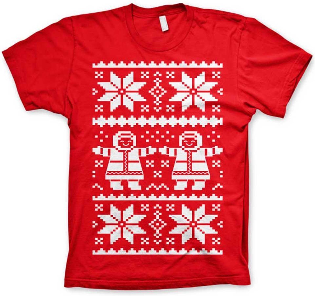 Heren Tshirt -S- Retro X-Mas Knit Pattern Rood