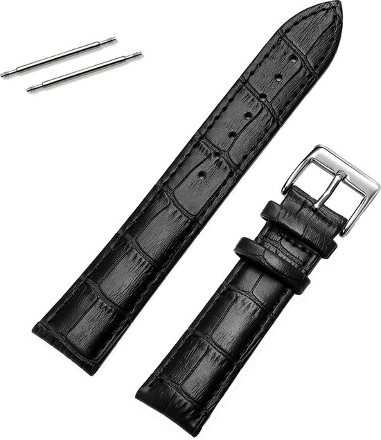 Fako® - Horlogebandje - Echt Leer - 20mm - Croco - Zwart