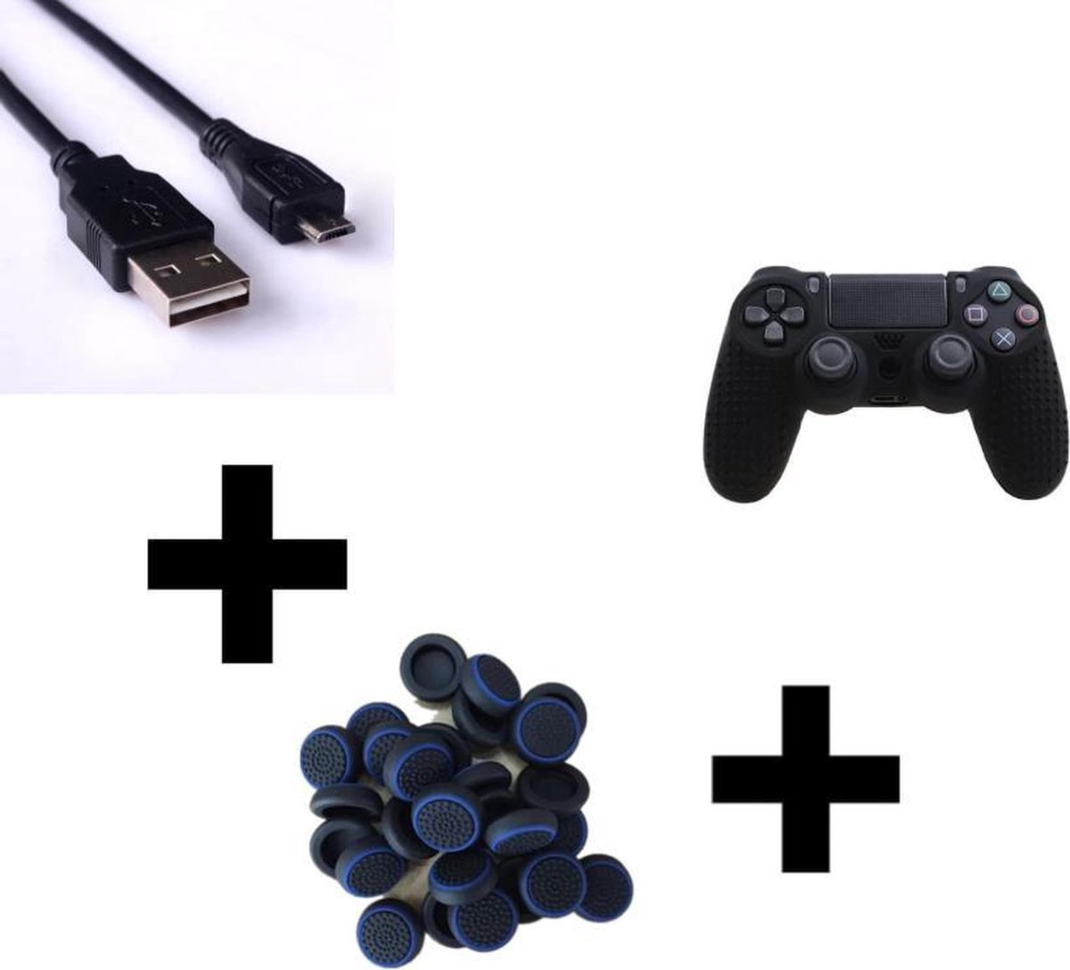 PS4 oplaadkabel 100CM + Thumb grips + Silicone case