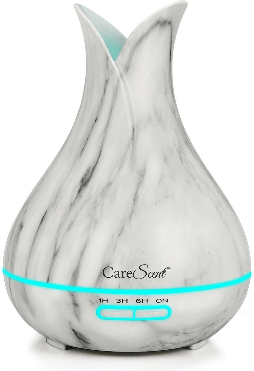 Goedkoopste CareScent - Aroma diffuser - Marmer - 400ml | Luchtbevochtiger voor Aromatherapie | Etherische Olie Diffuser | Aroma Vernevelaar | LED Verlichting 1x Etherische Lavendelolie
