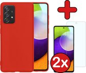 Samsung A52 Hoesje Rood Siliconen Case Met 2x Screenprotector - Samsung Galaxy A52 Hoes Silicone Cover Met 2x Screenprotector - Rood