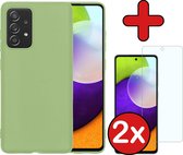 Samsung A52 Hoesje Groen Siliconen Case Met 2x Screenprotector - Samsung Galaxy A52 Hoes Silicone Cover Met 2x Screenprotector - Groen