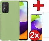 Hoesje Geschikt voor Samsung A52 Hoesje Siliconen Case Hoes Met 2x Screenprotector - Hoes Geschikt voor Samsung Galaxy A52 Hoes Cover Case - Groen