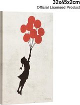Banksy Graffiti - Flying Baloon Girl - Wanddecoratie - Premium Kwaliteit - Canvas Print - Canvas Schilderijen - Muur Schilderijen - Canvas - Wanddecoratie - Afmeting 32cm x 45cm 2c