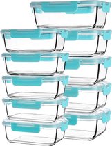 Perfect als moederdag cadeau cadeautje  10-Pack rechthoek glas maaltijd Prep Containers,(370ml+1040ml) BPA-vrije glazen voedselopslag met luchtdichte deksels voor lunch,licht
