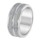 Lucardi Dames Ring met 2 rijen diamond cut - Ring - Cadeau - Staal - Zilverkleurig