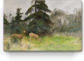 Reeën in zomer groen - Bruno Liljefors - 30 x 19,5 cm - Niet van echt te onderscheiden schilderijtje op hout - Mooier dan een print op canvas - Laqueprint.