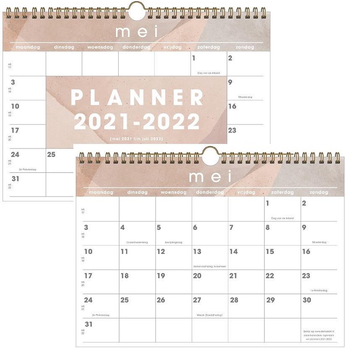 Hobbit schoolkalender 2021-2022 - MAANDKALENDER D1 - ringband - omslag - maandoverzicht - A4 formaat - roze grijs - De Hobbit