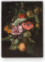 Festoen van vruchten en bloemen hangend aan een spijker - Rachel Ruysch - 19,5 x 26 cm - Niet van echt te onderscheiden schilderijtje op hout - Mooier dan een print op canvas - Laq