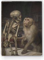 Peinture sur bois - Singe pour skelet - Gabriel von Max - 19,5 x 26 cm - Impression laque - Chef-d'œuvre verni à la main à afficher ou à accrocher