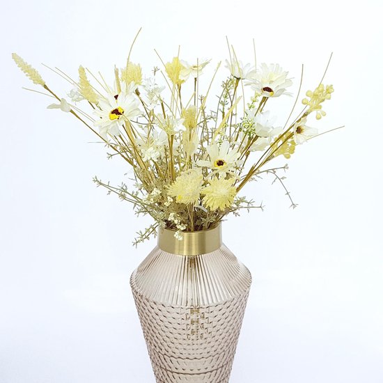 Florissima - kunstbloemen - boeket - wit / cream / geel - 55 cm hoog