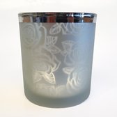 Goldbach - theelicht met rozendesign - glas - grijs / zilver - 8 cm hoog