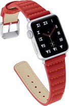 Geschikt voor Apple Watch bandje 42 / 44 / 45 / 49 mm - Series 1 2 3 4 5 6 7 8 SE Ultra - Smartwatch iWatch horloge band - 42mm 44mm 45mm 49mm - Fungus - PU Leer - Rood - Stiksel