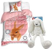 Dekbedovertrek Konijn- Bunny- 140x200- katoen- jongens, meisjes dekbed, slaapkussen 70x90, incl. grote knuffel konijn 37 cm wit