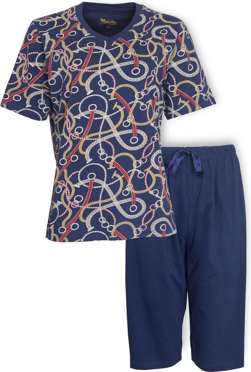 Medaillon Dames Pyjama Drie Kwart Broek Blauw MEPYD1002A - Maten: 3XL