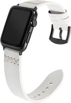 Geschikt voor Apple Watch bandje 38 / 40 / 41 mm - Series 1 2 3 4 5 6 7 8 SE - Smartwatch iWatch horloge band - 38mm 40mm 41mm - Fungus - PU Leer - Wit - Vier kruis
