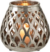 J-Line Windlicht Geruit Metaal/Glas Zilver